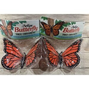 Vintage 1983 Lot of 2 Sealed Artline Orange Monarch Butterfly Tree Ornament GT10
